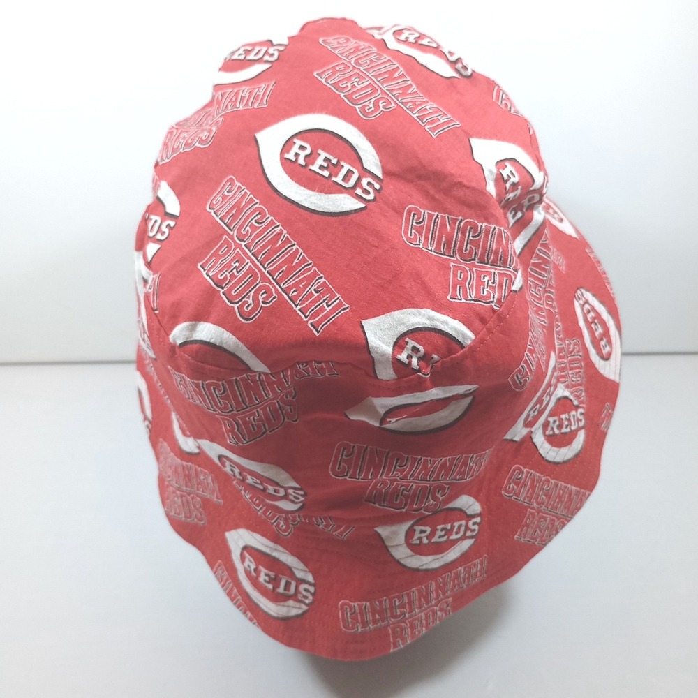 Cincinnati Reds MLB Baseball Bucket Hat OSFM Red All Over Print Logo Sun Cap - Picture 3 of 5